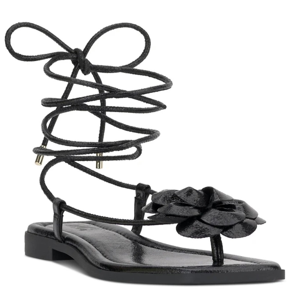 I.N.C. International Concepts Gilma Flower Lace-Up Flat Sandals Black 7.5M NWT